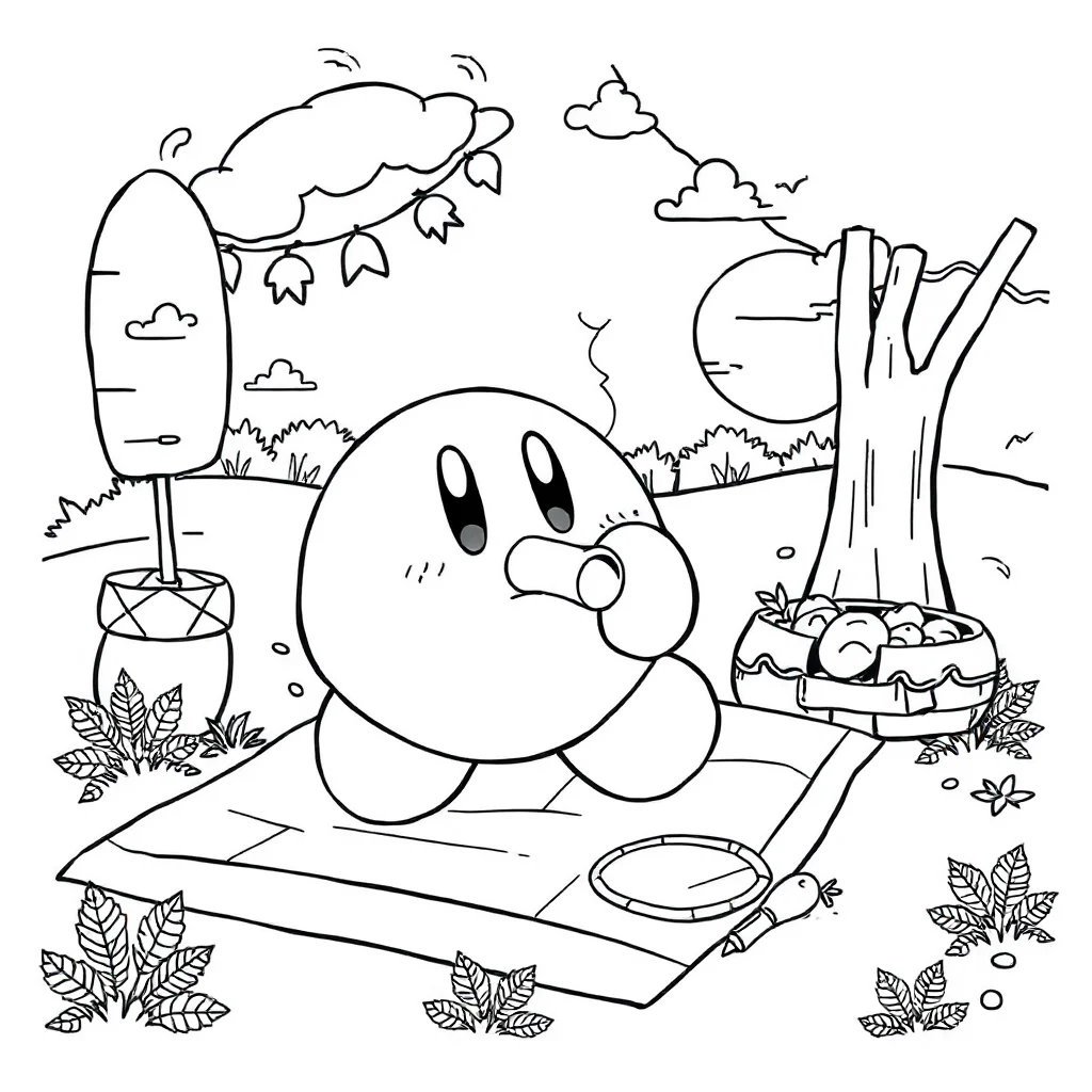 Kirby kirby inhaling having a picnic — classic kirby coloring page (ages 5–10)