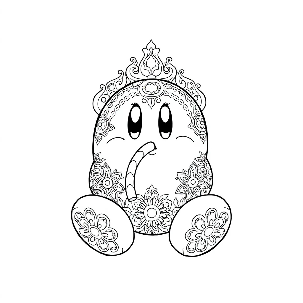 Kirby kirby inhaling sitting — detailed kirby coloring page (ages 9+ & adults)