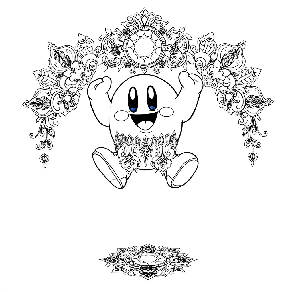 Kirby kirby jumping with joy dancing — detailed kirby coloring page (ages 9+ & adults)