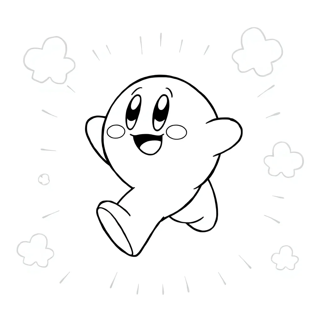 Kirby kirby running happily — easy kirby coloring page (ages 2–5)