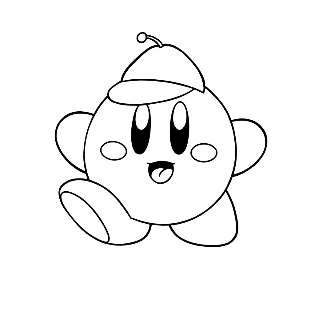 Kirby kirby with a tiny hat — easy kirby coloring page (ages 2–5)