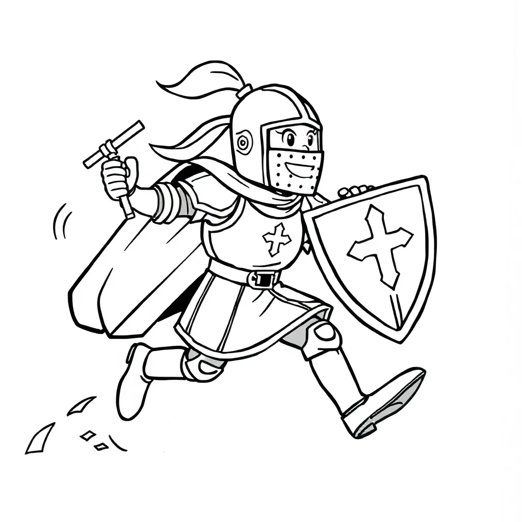 Knights a brave knight running — easy knights coloring page (ages 2–5)