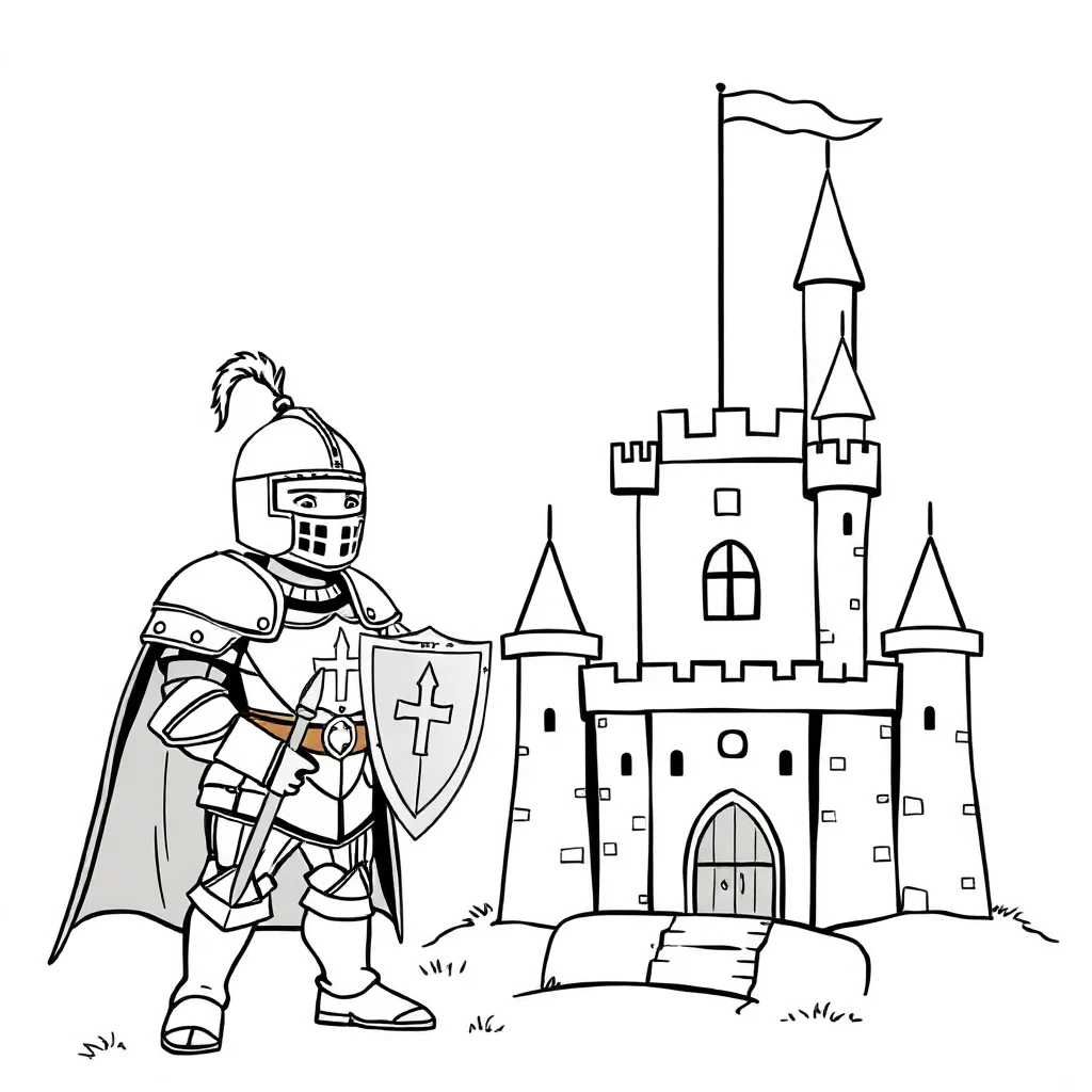 Knights a knight and a castle — easy knights coloring page (ages 2–5)
