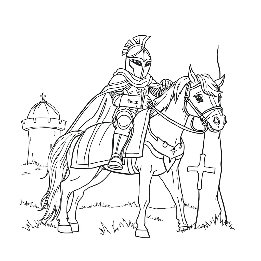 Knights a knight on a horse peeking from behind something — classic knights coloring page (ages 5–10)