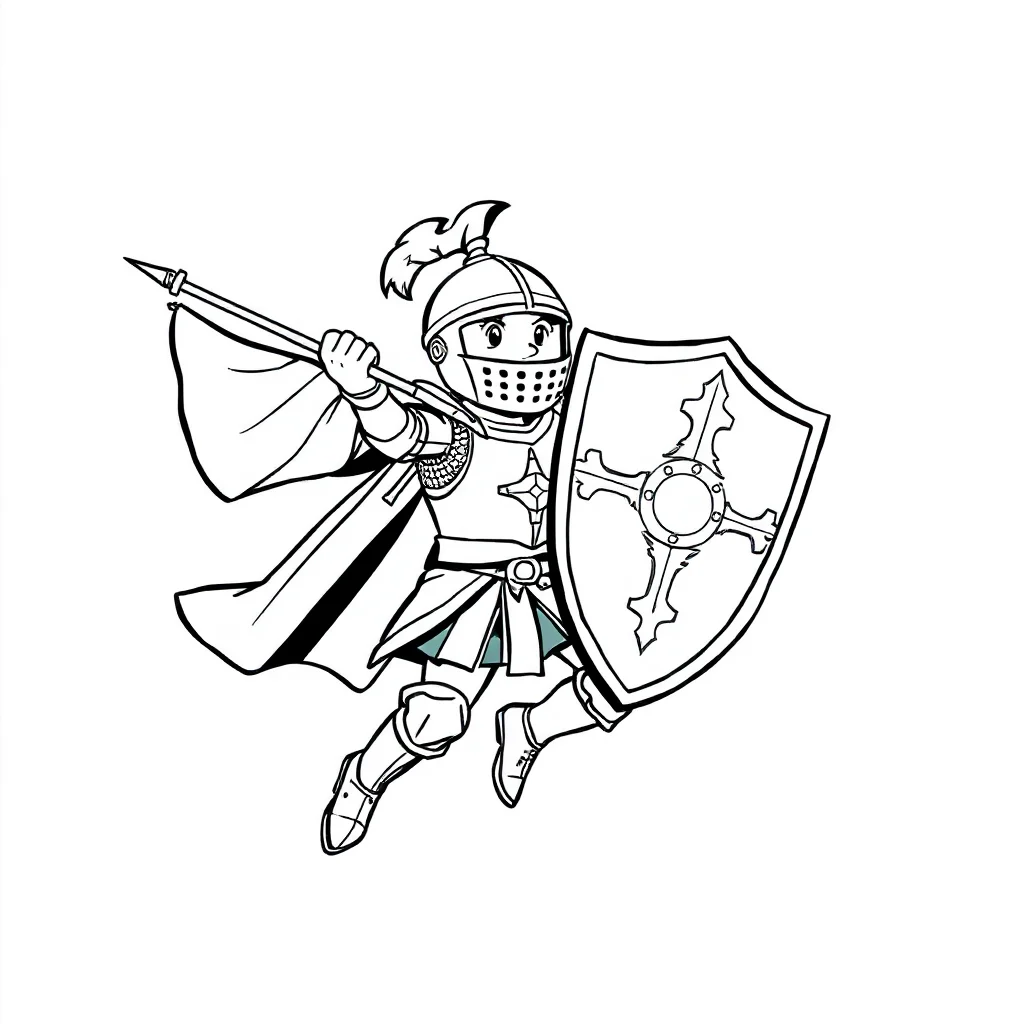 Knights a knight with a shield flying — easy knights coloring page (ages 2–5)