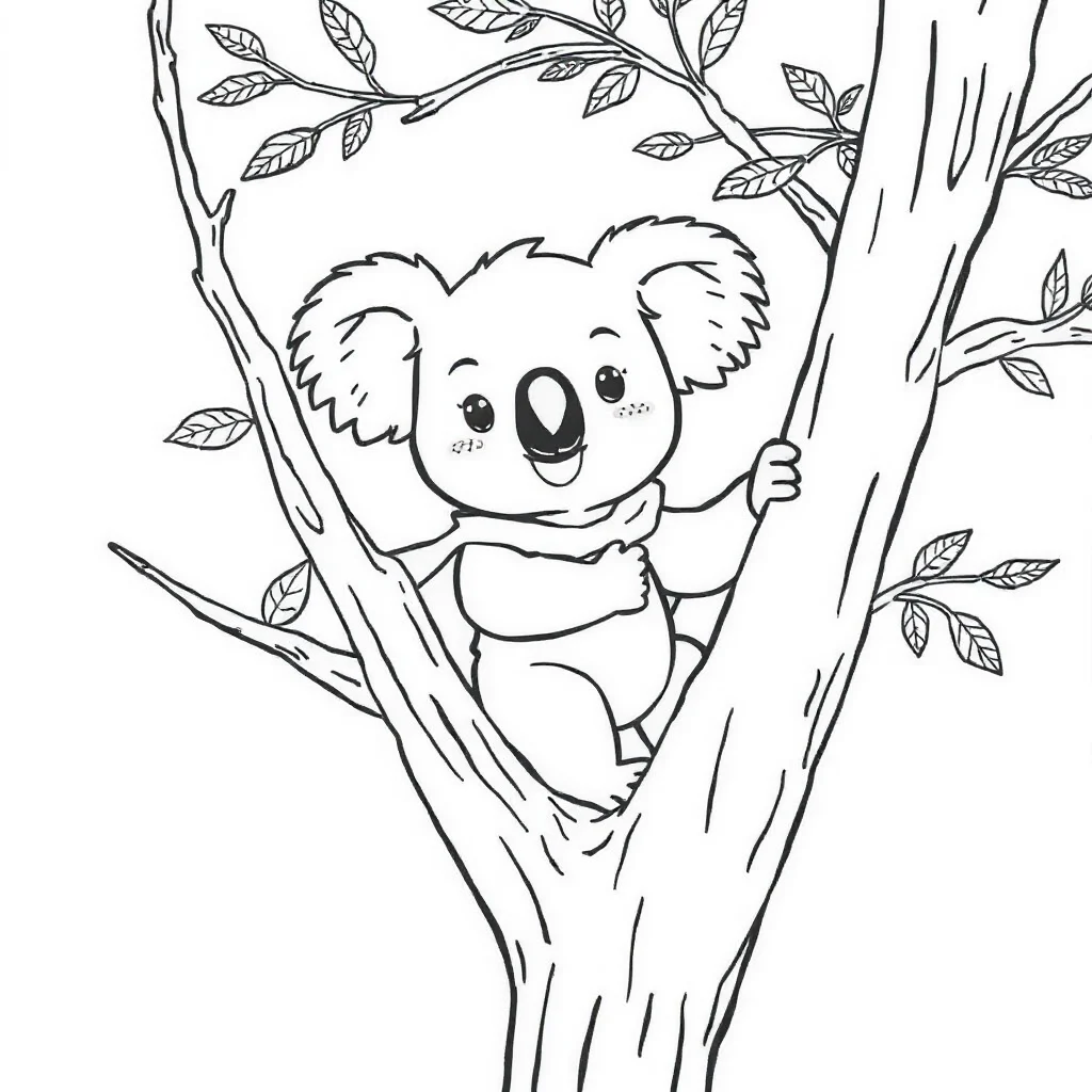 Koalas a cute koala on a tree in a superhero cape — classic koalas coloring page (ages 5–10)