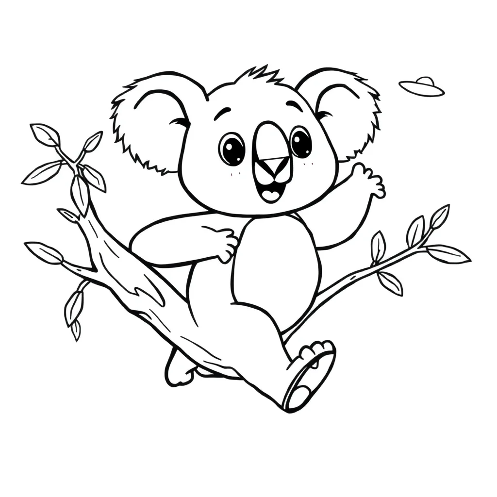 Koalas a cute koala on a tree running — easy koalas coloring page (ages 2–5)