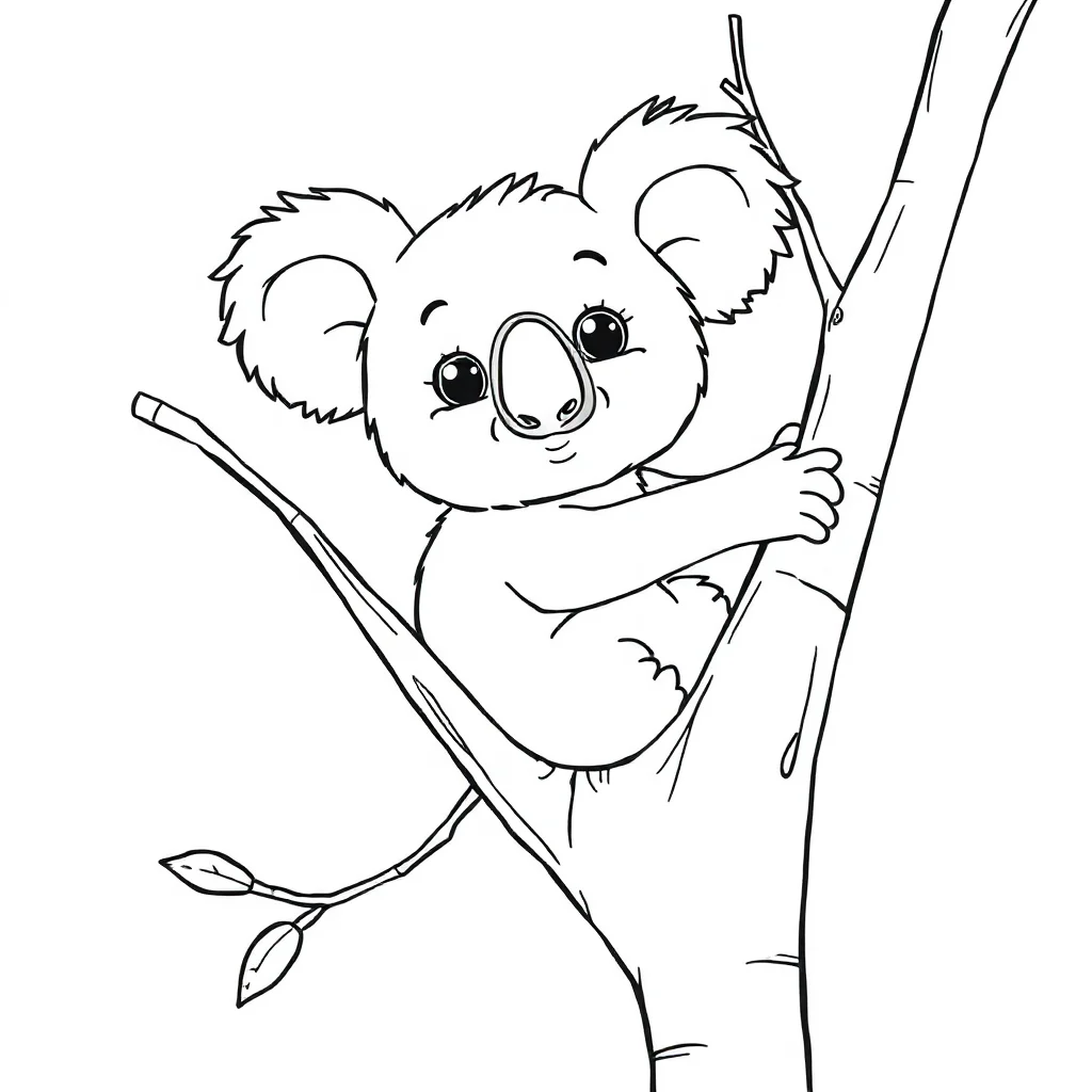 Koalas a cute koala on a tree — easy koalas coloring page (ages 2–5)