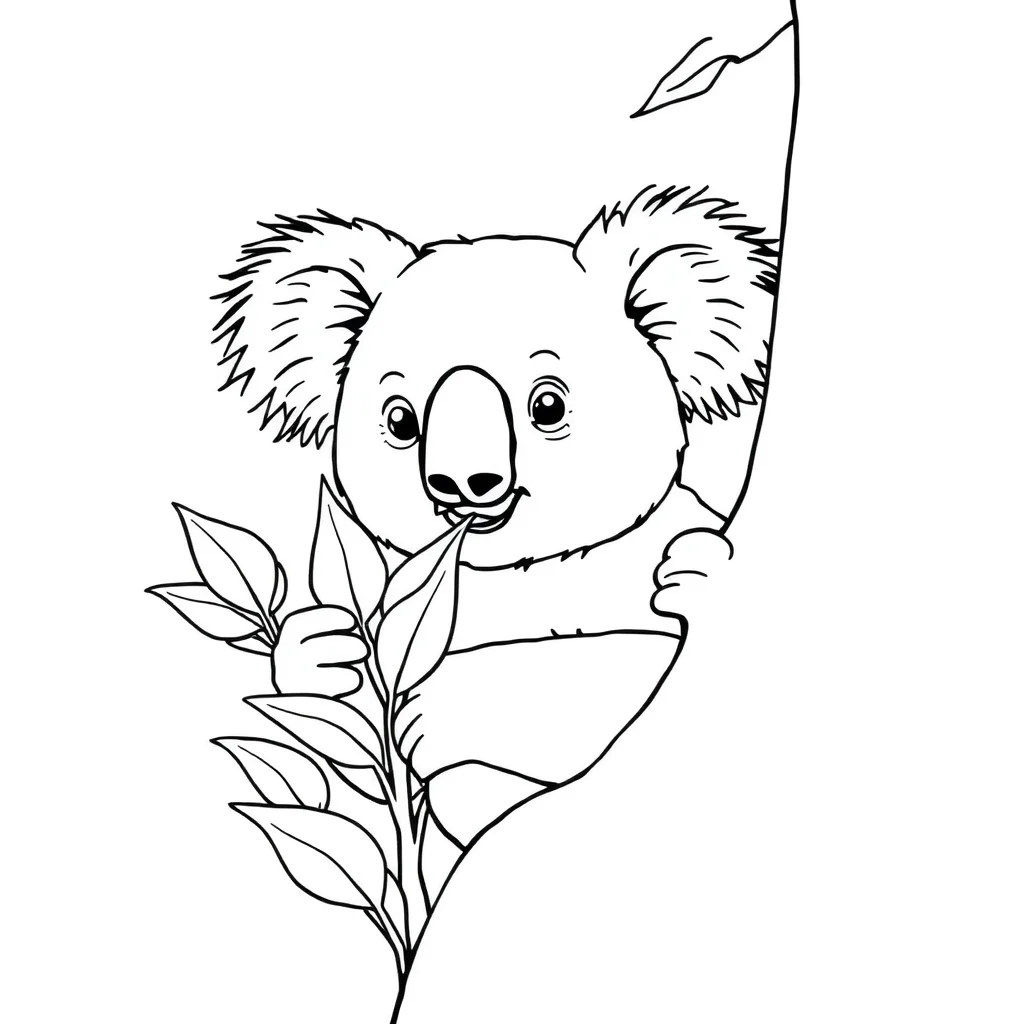 Koalas a koala eating leaves peeking from behind something — classic koalas coloring page (ages 5–10)