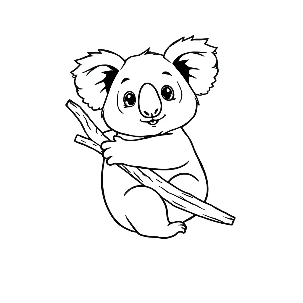 Koalas a koala hugging a branch — easy koalas coloring page (ages 2–5)