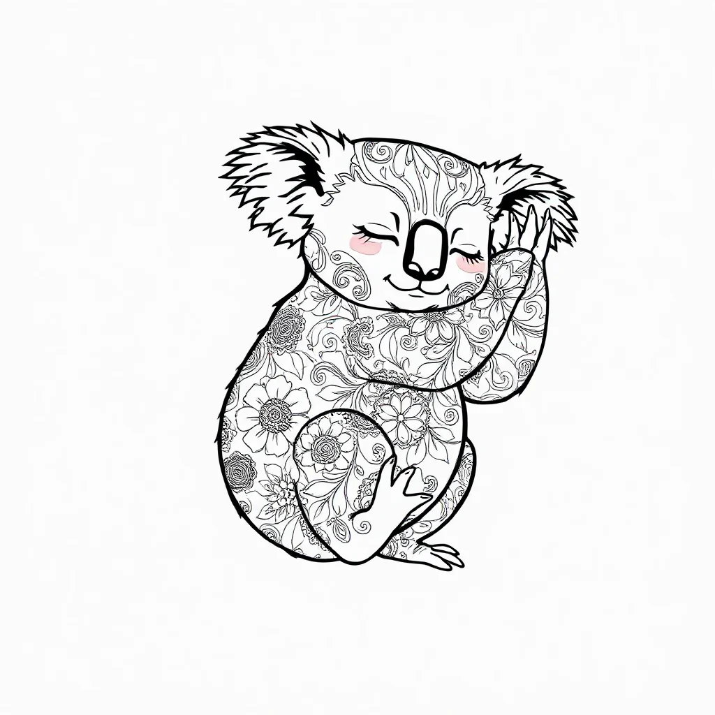 Koalas a sleeping koala dancing — detailed koalas coloring page (ages 9+ & adults)