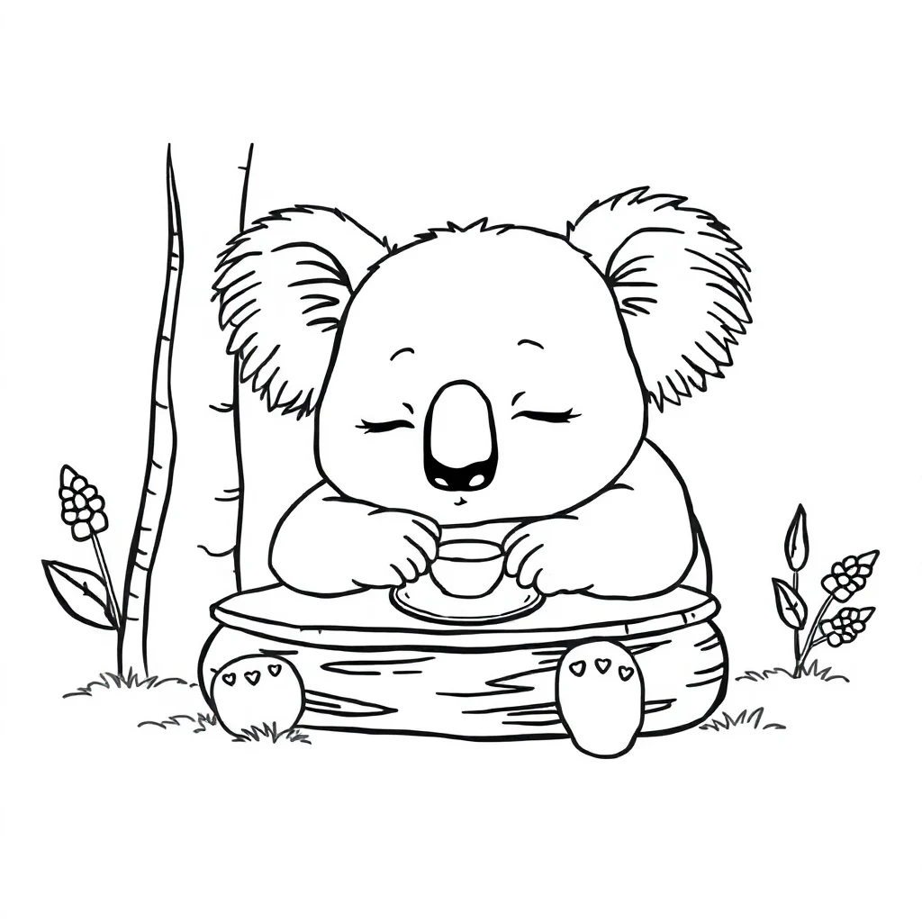 Koalas a sleeping koala having a picnic — classic koalas coloring page (ages 5–10)