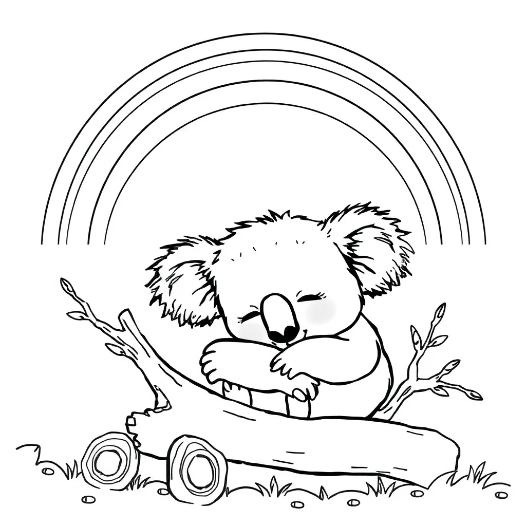 Koalas a sleeping koala under a rainbow — classic koalas coloring page (ages 5–10)
