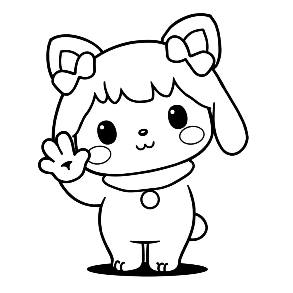 Kuromi cute kuromi sanrio character waving — easy kuromi coloring page (ages 2–5)