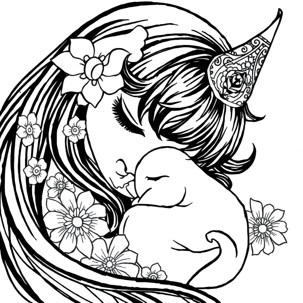 Kuromi kuromi with a little ghost friend sleeping curled up — detailed kuromi coloring page (ages 9+ & adults)