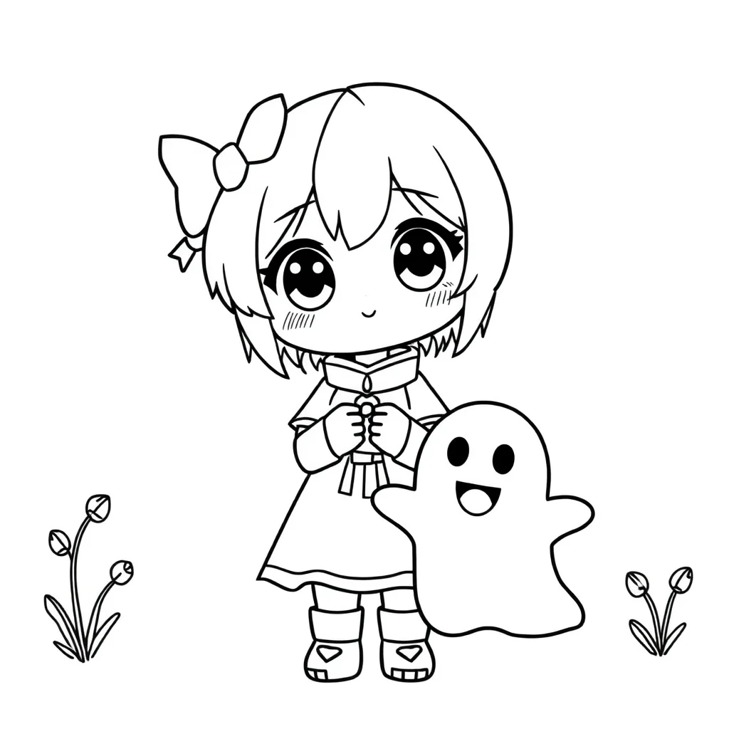 Kuromi kuromi with a little ghost friend — easy kuromi coloring page (ages 2–5)