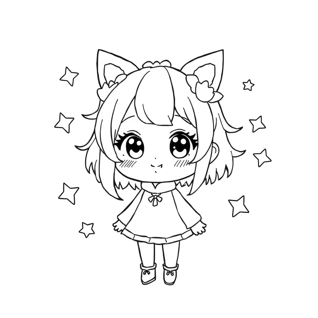 Kuromi kuromi with stars around her — easy kuromi coloring page (ages 2–5)