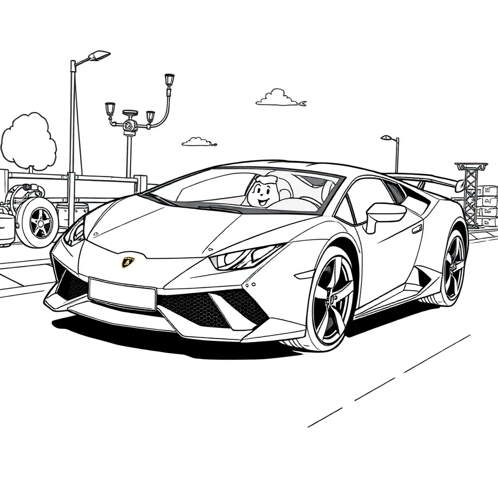 Lamborghini a cartoon lamborghini with a smile — classic lamborghini coloring page (ages 5–10)