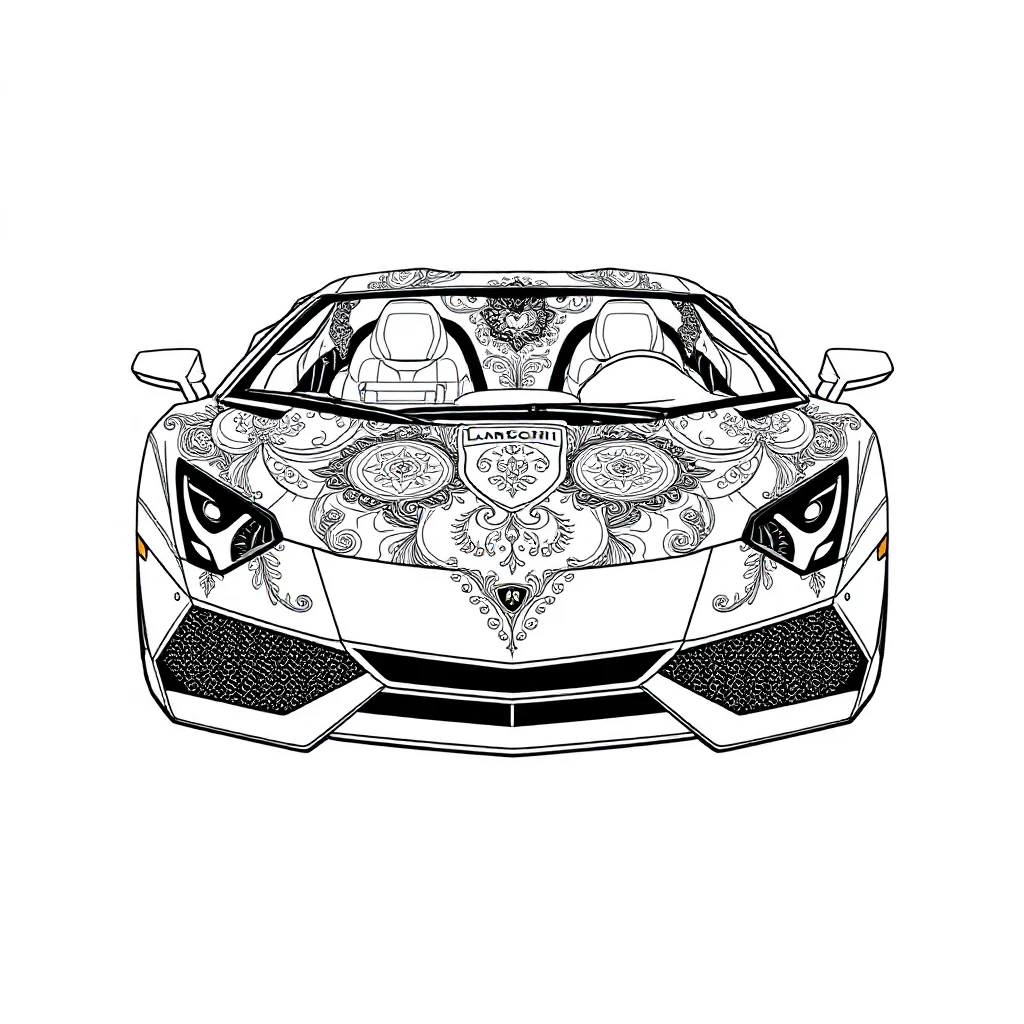 Lamborghini a fast lamborghini front view sleeping curled up — detailed lamborghini coloring page (ages 9+ & adults)