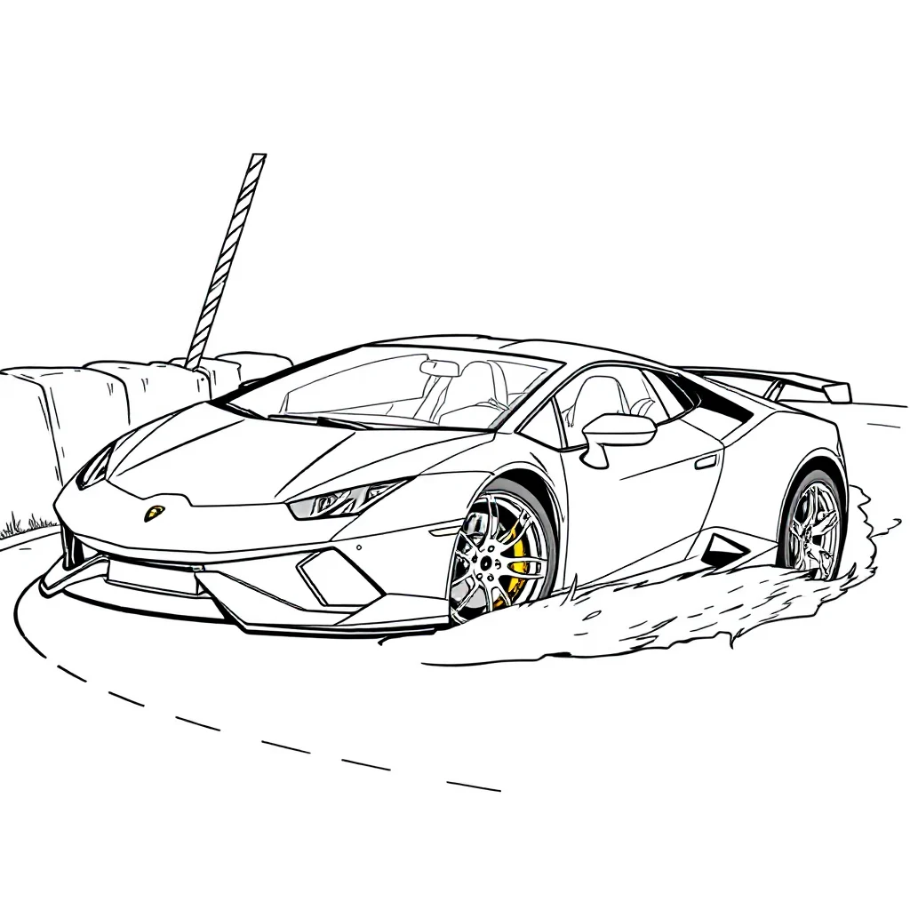 Lamborghini a lamborghini drifting around a corner celebrating a birthda — classic lamborghini coloring page (ages 5–10)