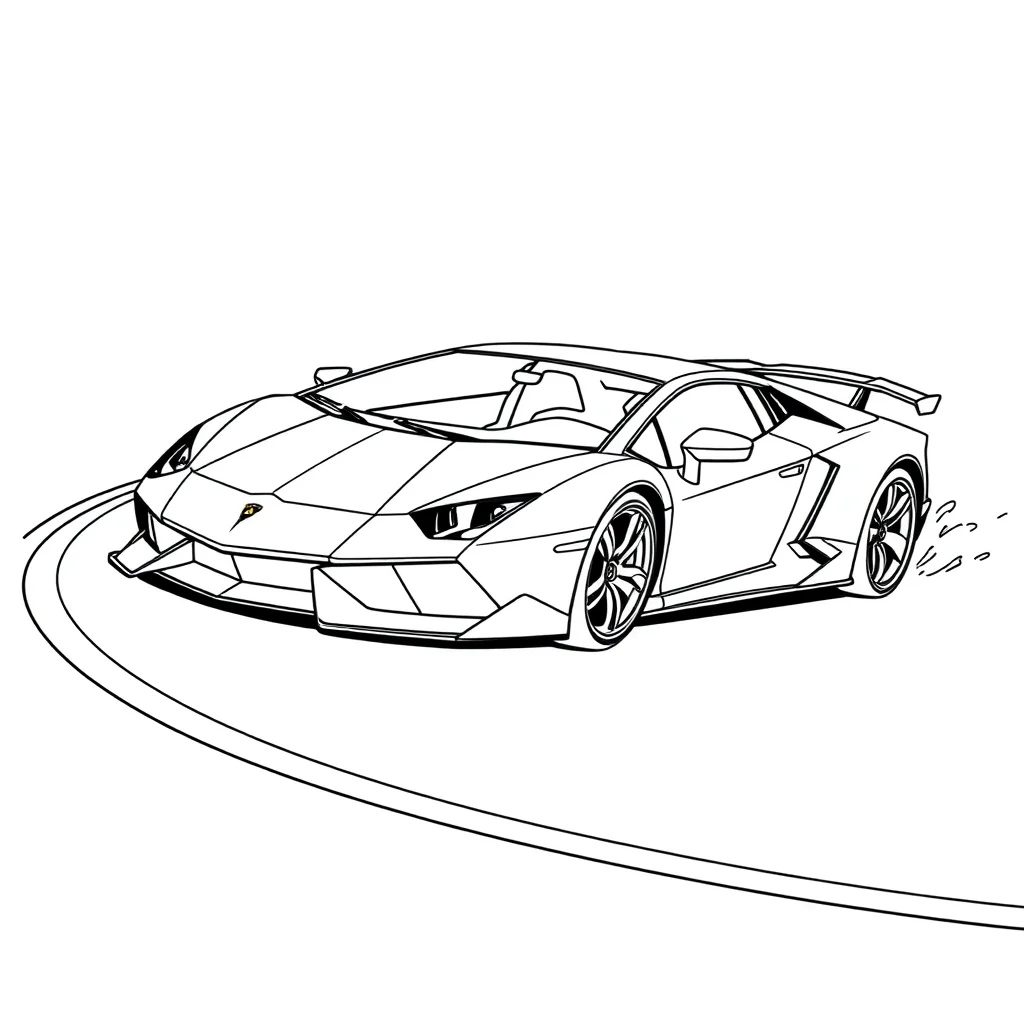 Lamborghini a lamborghini drifting around a corner — easy lamborghini coloring page (ages 2–5)