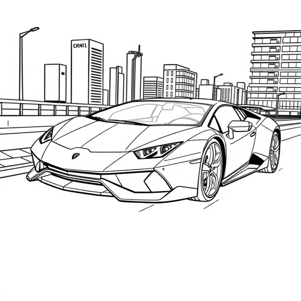 Lamborghini a lamborghini parked by the city — easy lamborghini coloring page (ages 2–5)