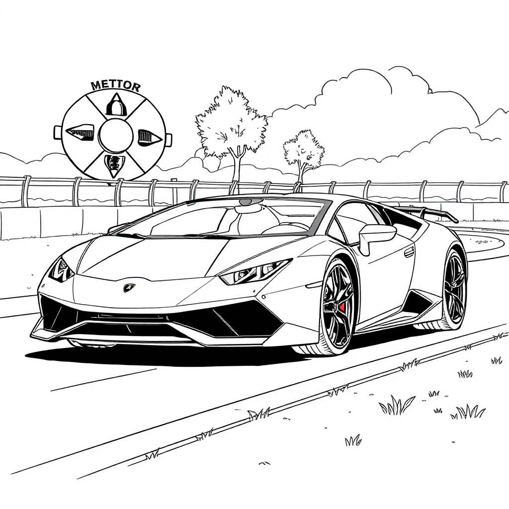 Lamborghini a lamborghini racing on a track having a picnic — classic lamborghini coloring page (ages 5–10)