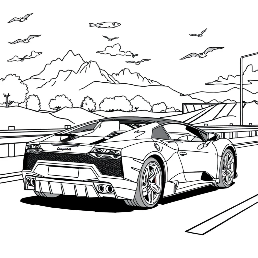 Lamborghini a lamborghini speeding down the highway — classic lamborghini coloring page (ages 5–10)