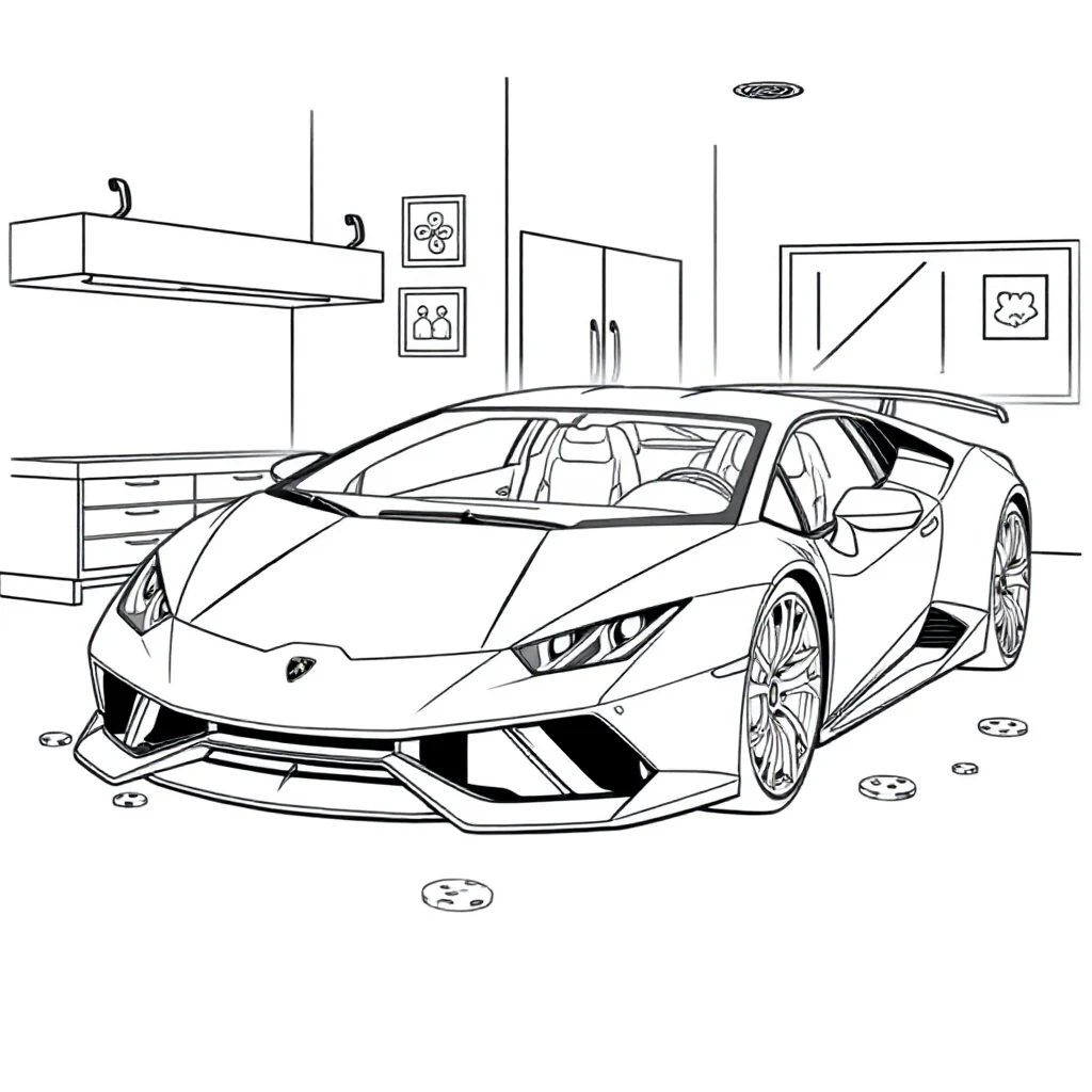 Lamborghini a sleek lamborghini super car baking cookies — classic lamborghini coloring page (ages 5–10)