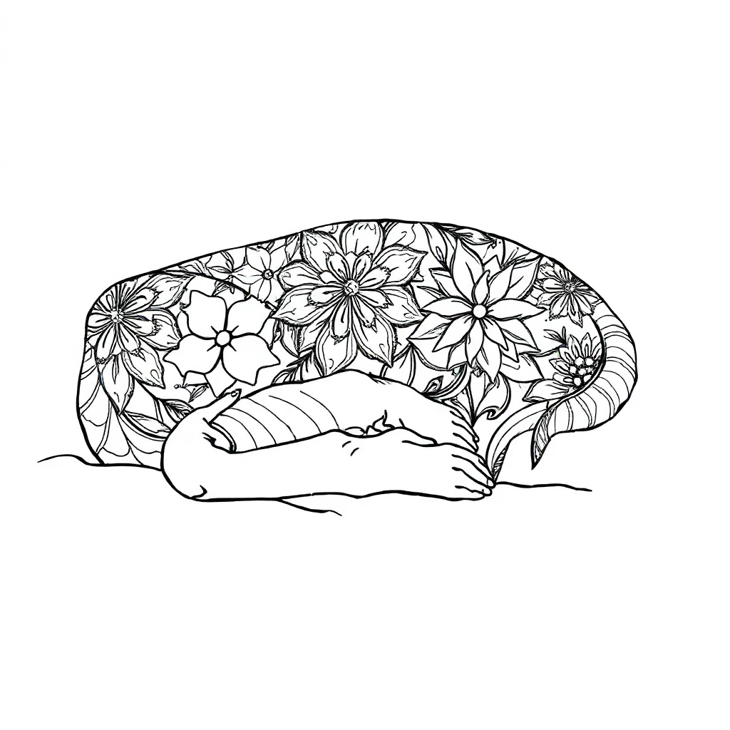Landscapes a beach scene sleeping curled up — detailed landscapes coloring page (ages 9+ & adults)