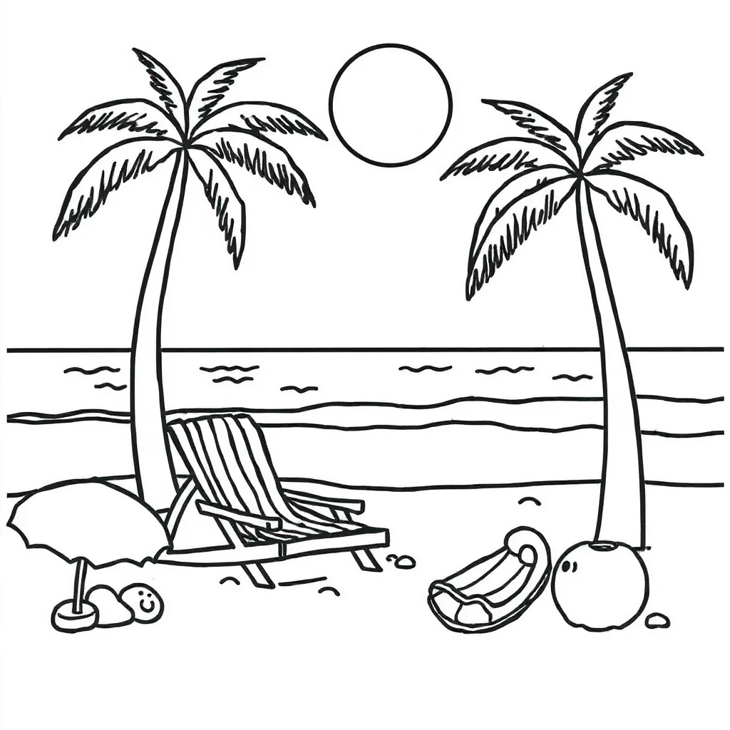 Landscapes a beach scene — easy landscapes coloring page (ages 2–5)
