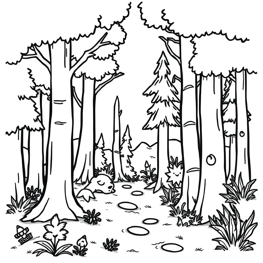 Landscapes a forest scene — easy landscapes coloring page (ages 2–5)
