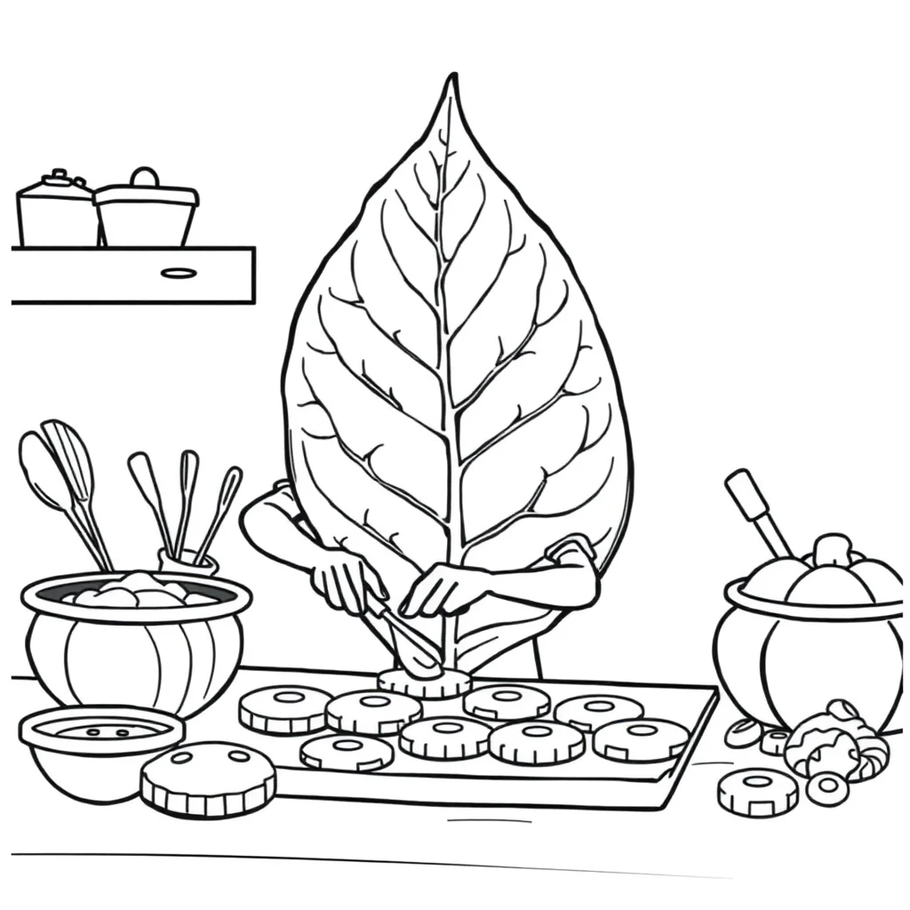 Leaves a leaf with veins baking cookies — classic leaves coloring page (ages 5–10)