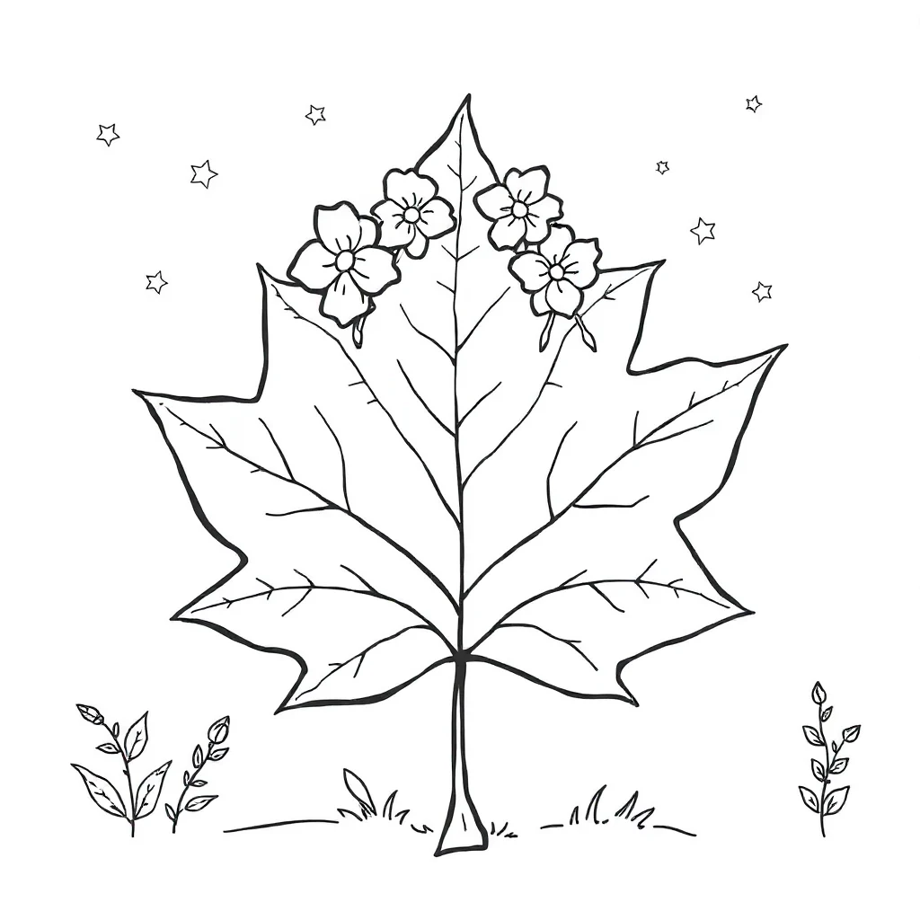 Leaves a maple leaf wearing a flower crown — classic leaves coloring page (ages 5–10)