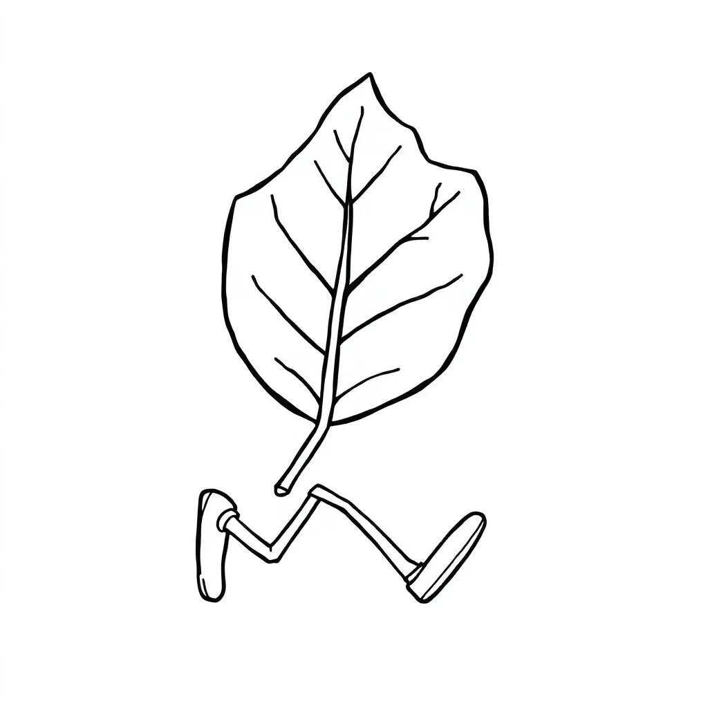 Leaves a single leaf running — easy leaves coloring page (ages 2–5)
