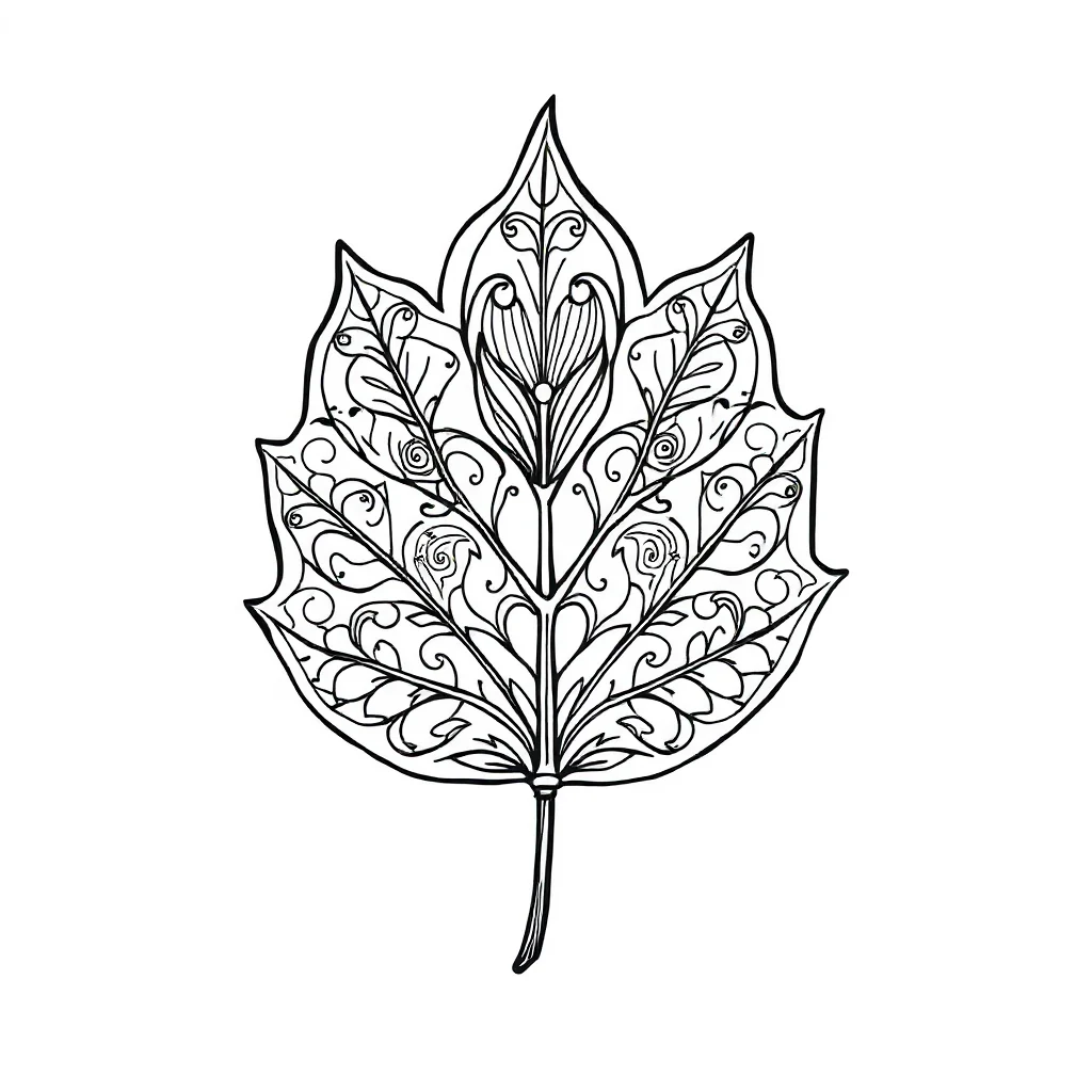 Leaves a single leaf sitting — detailed leaves coloring page (ages 9+ & adults)