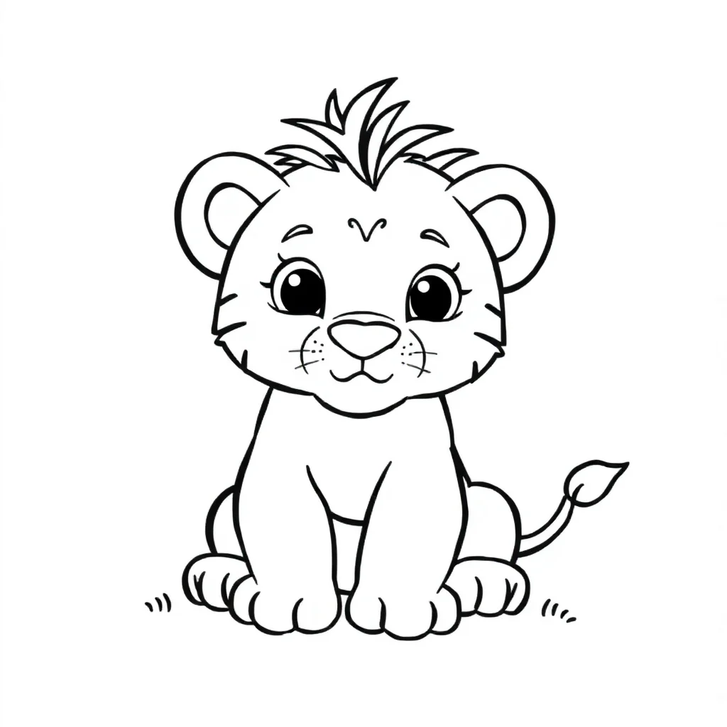 Lions a baby lion cub — easy lions coloring page (ages 2–5)