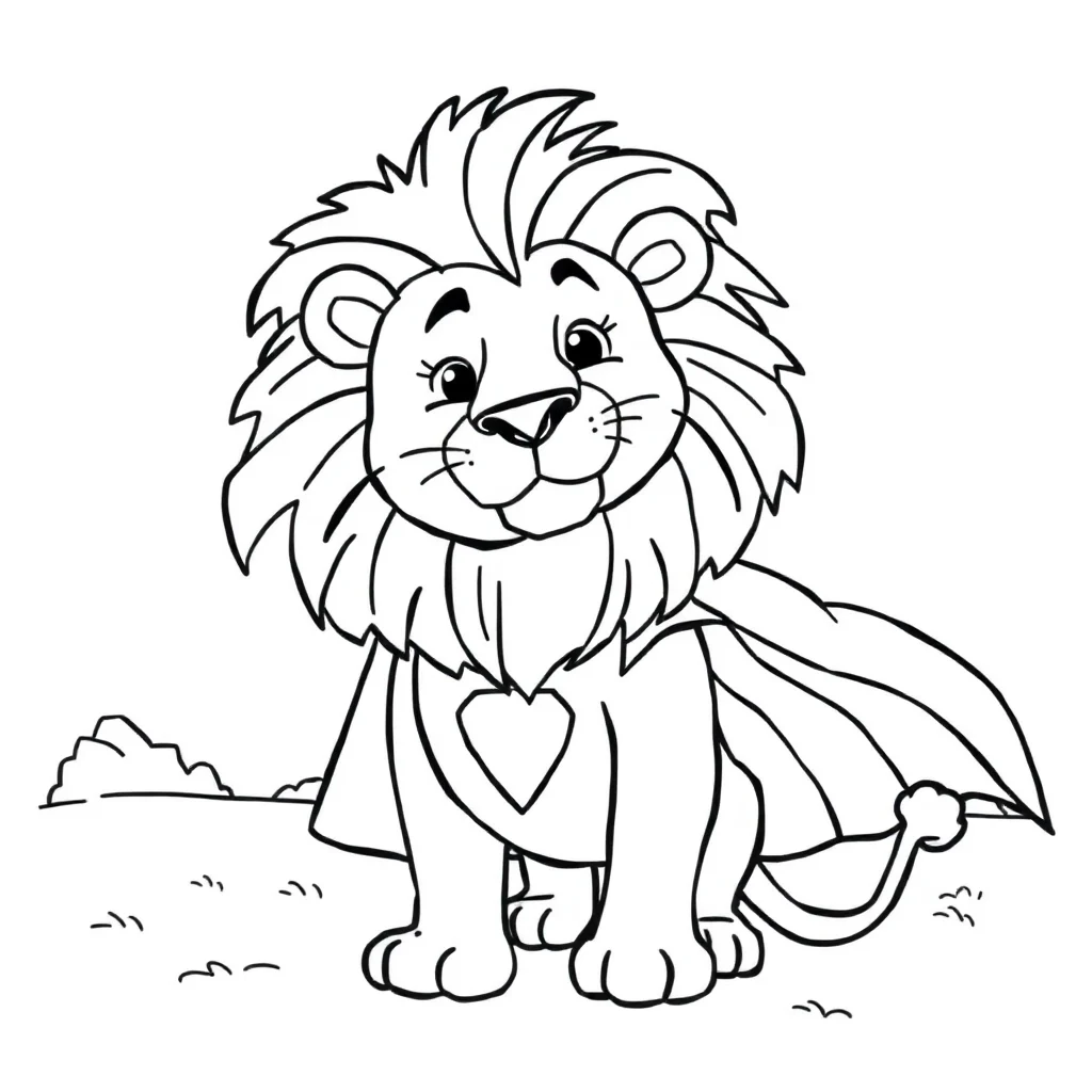 Lions a friendly lion with a mane in a superhero cape — classic lions coloring page (ages 5–10)