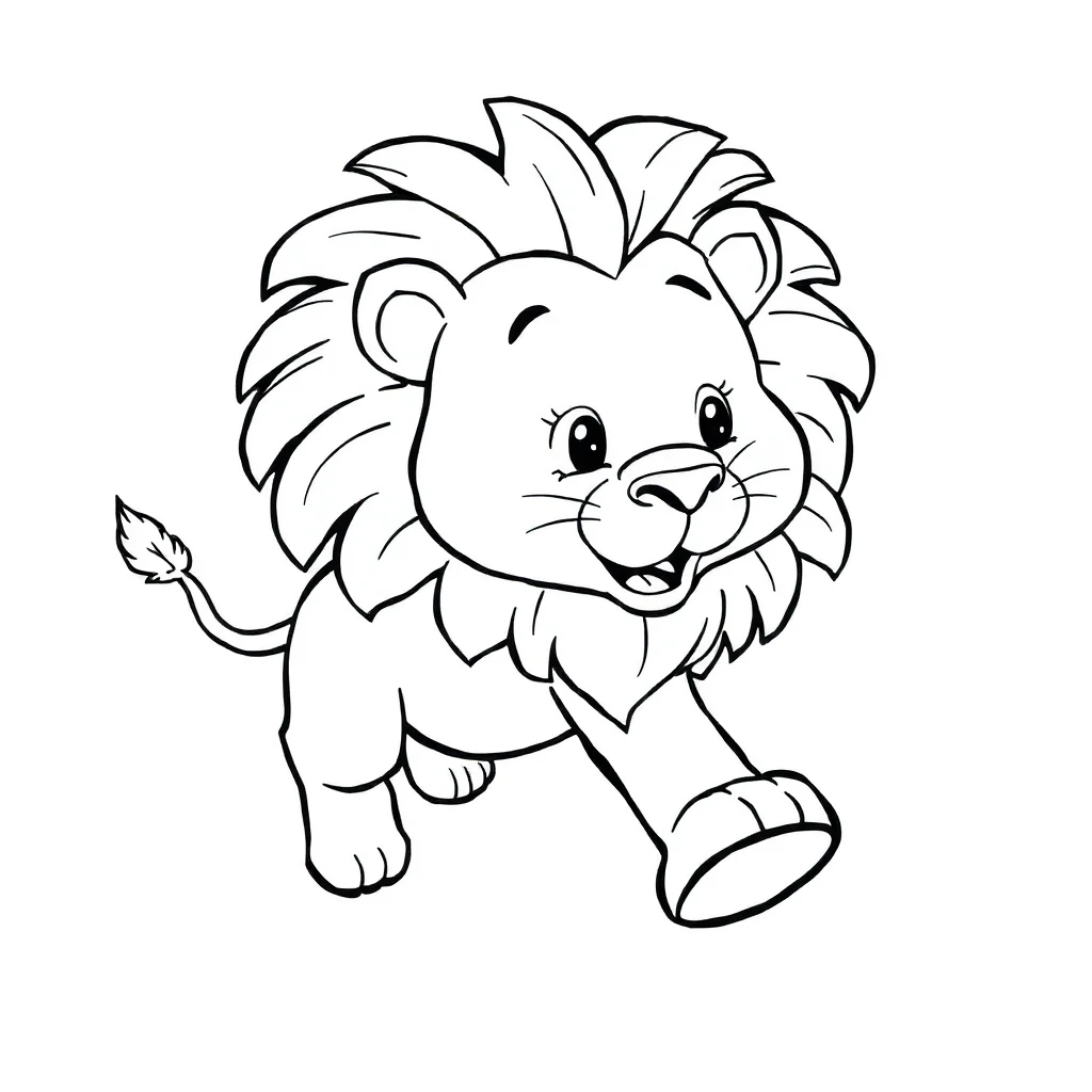 Lions a friendly lion with a mane running — easy lions coloring page (ages 2–5)
