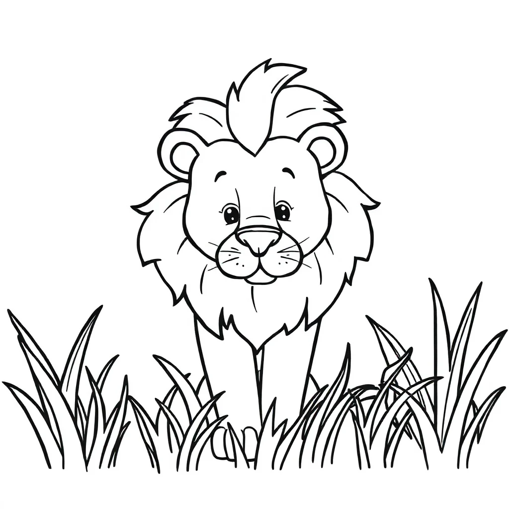 Lions a lion in the grass — easy lions coloring page (ages 2–5)
