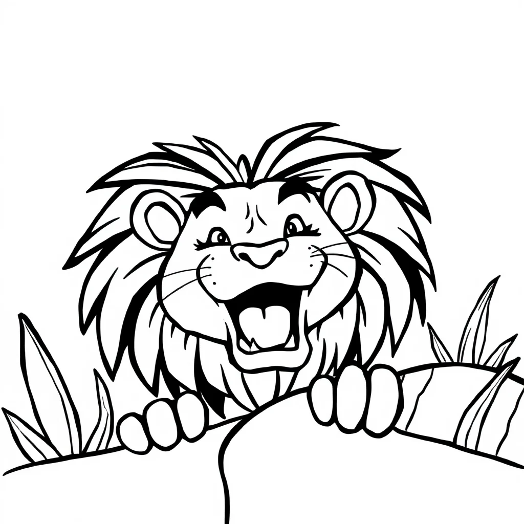 Lions a roaring lion peeking from behind something — classic lions coloring page (ages 5–10)