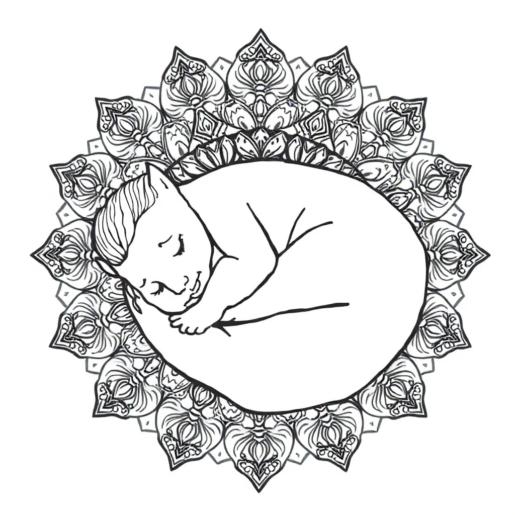 Mandalas a detailed mandala sleeping curled up — detailed mandalas coloring page (ages 9+ & adults)