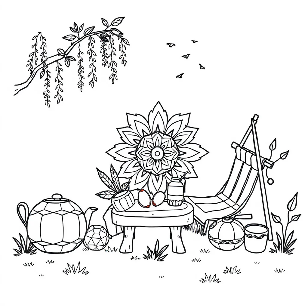 Mandalas a geometric mandala having a picnic — classic mandalas coloring page (ages 5–10)