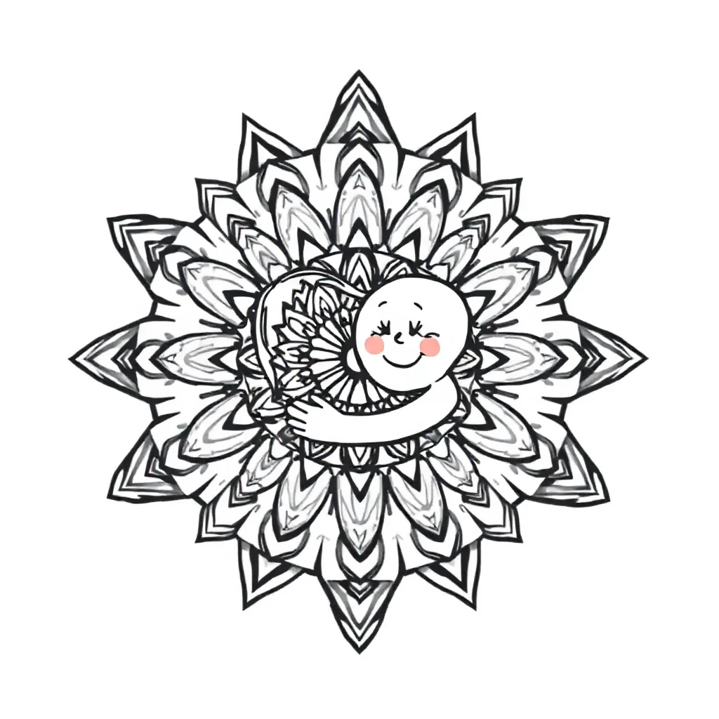Mandalas a geometric mandala hugging a friend — easy mandalas coloring page (ages 2–5)