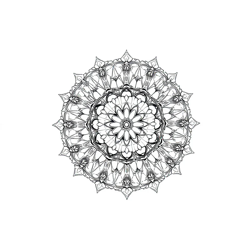 Mandalas a symmetrical round mandala sitting — detailed mandalas coloring page (ages 9+ & adults)