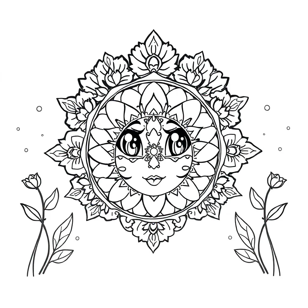 Mandalas an intricate mandala wearing a flower crown — classic mandalas coloring page (ages 5–10)