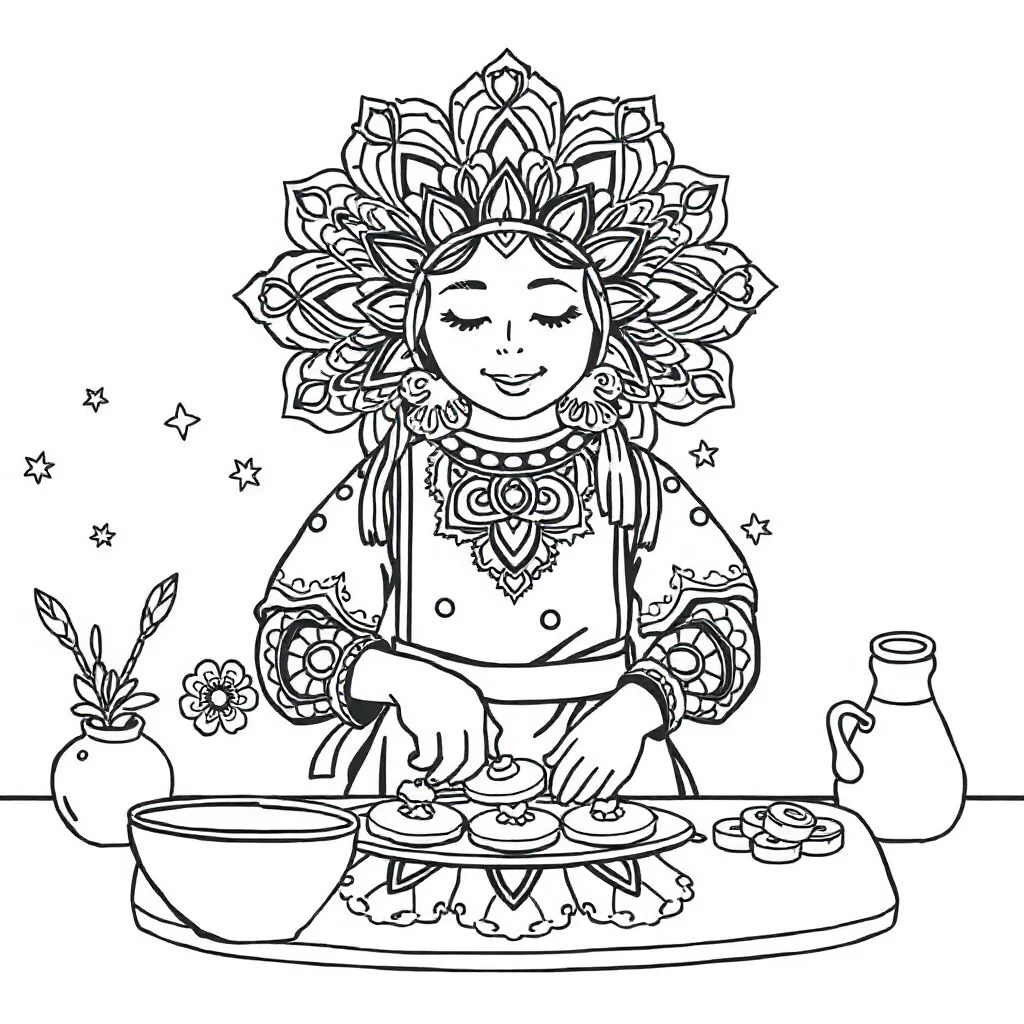 Mandalas an ornamental mandala baking cookies — classic mandalas coloring page (ages 5–10)