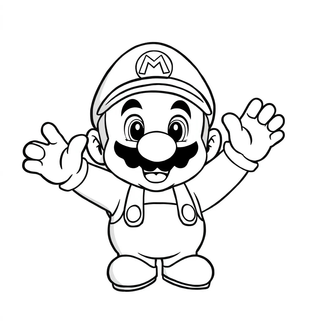 Mario a cute chibi super mario waving — easy super mario coloring page (ages 2–5)