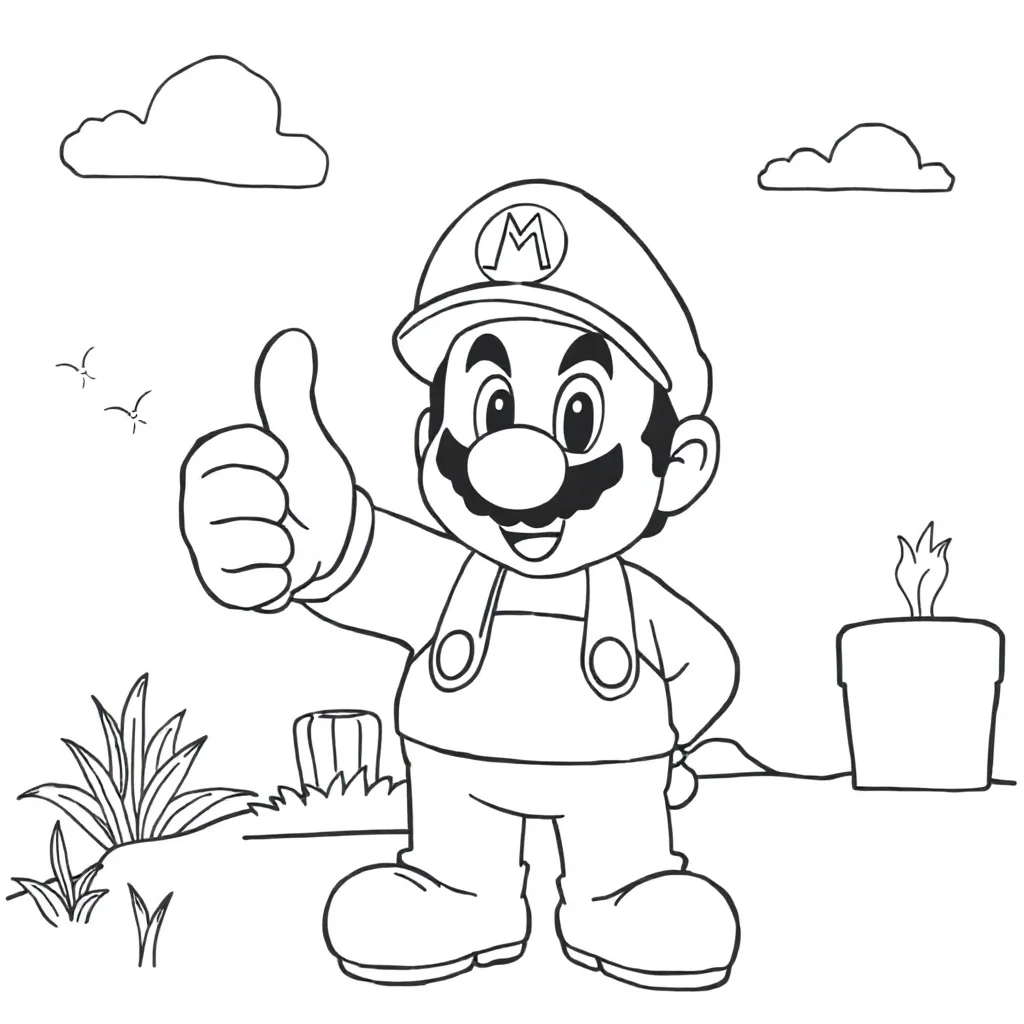 Mario super mario giving a thumbs up — classic super mario coloring page (ages 5–10)