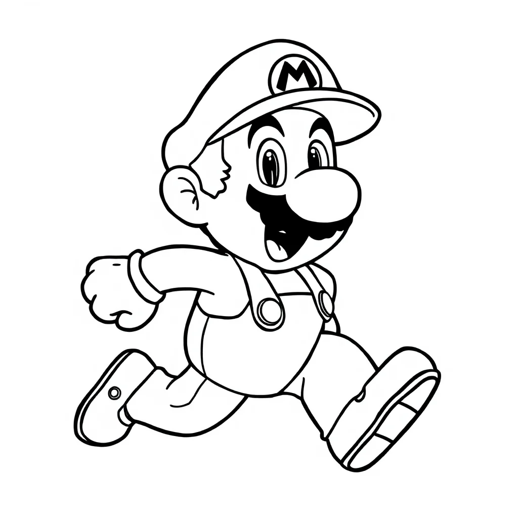 Mario super mario running happily — easy super mario coloring page (ages 2–5)